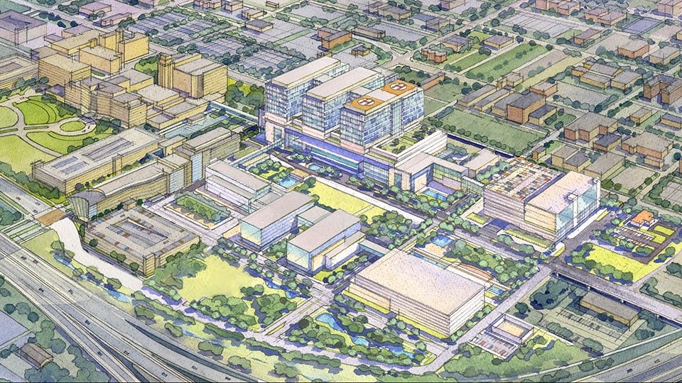 IU Health Downtown Indy Hospital Rendering Aerial View